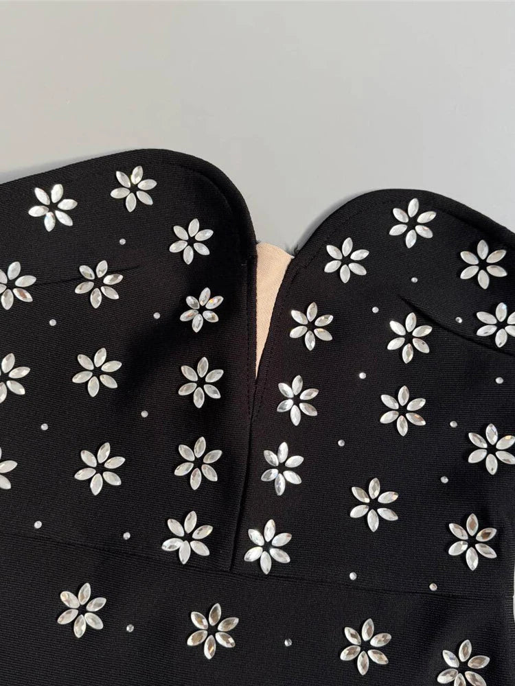 A&A Luxe Black Strapless Floral Embellished Maxi Dress