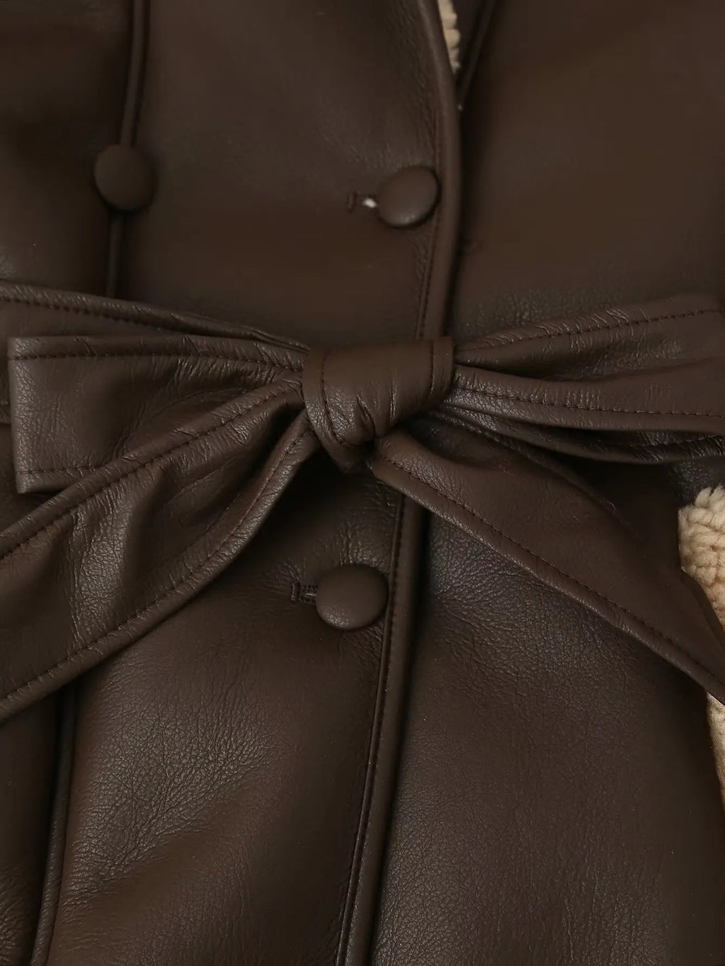 A&A Faux Leather Belted Shearling Coat