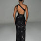 A&A One Shoulder High Split Glitter Backless Maxi Dress