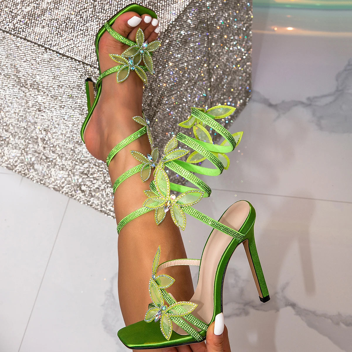 A&A Azurae Diamante Butterfly Wrap Up Heels