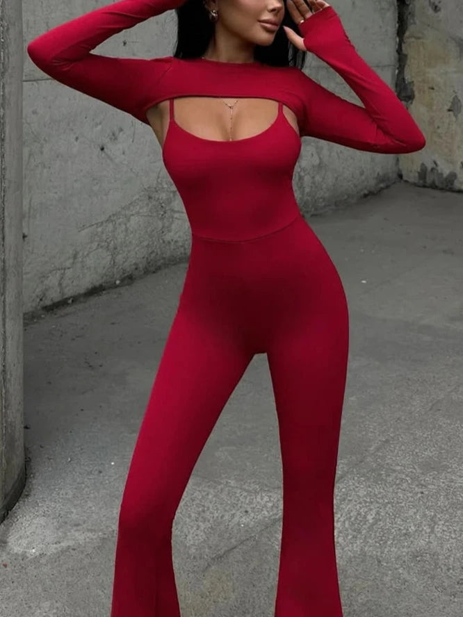 A&A Hollow Out Jumpsuit Long Sleeve Two Piece Set