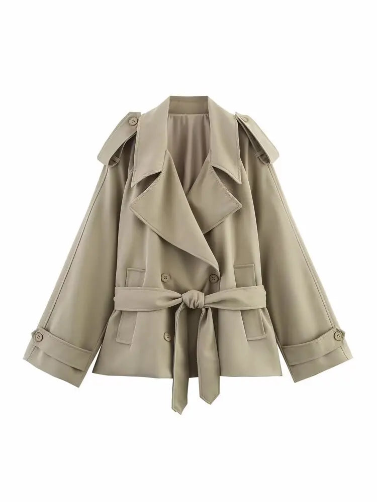 A&A Classic Beige Belted Trench Coat with Wide Lapel