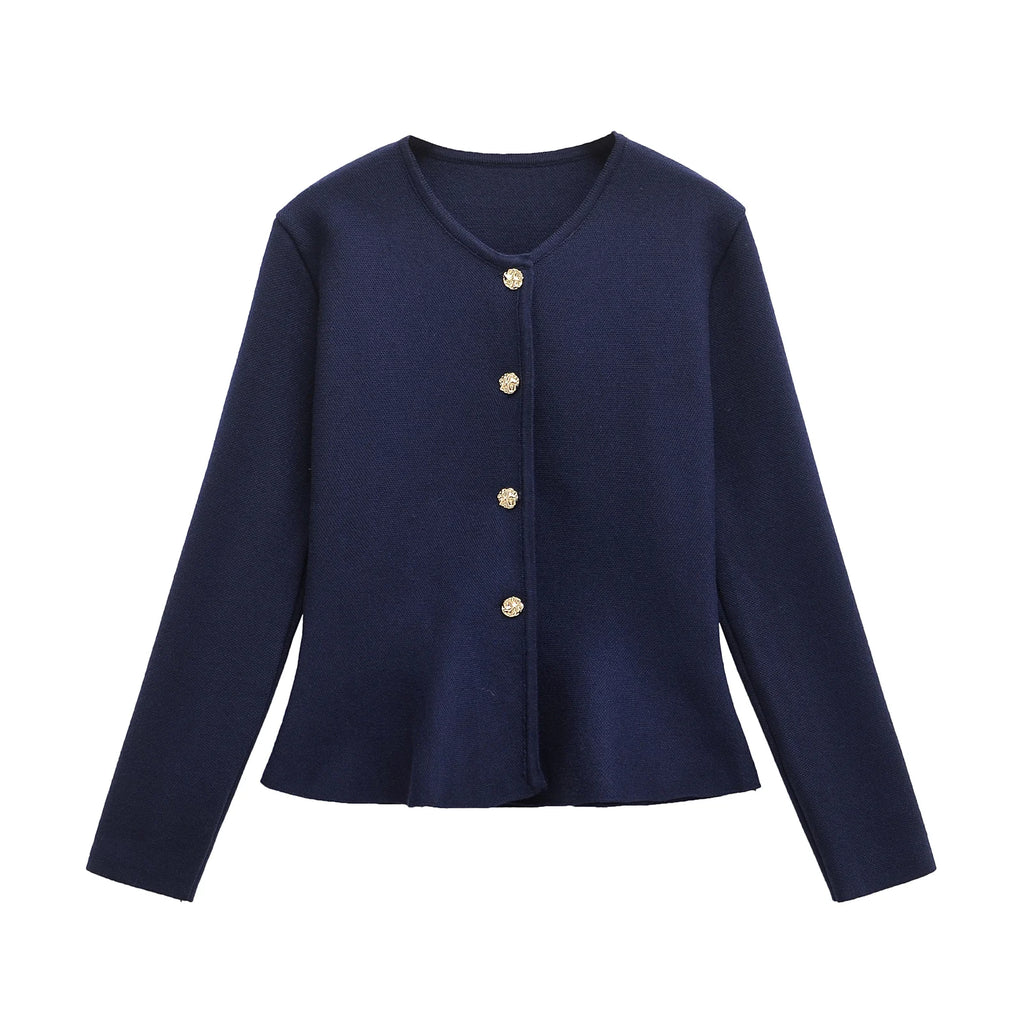A&A Navy Knit Flare Hem Long Sleeve Cardigan