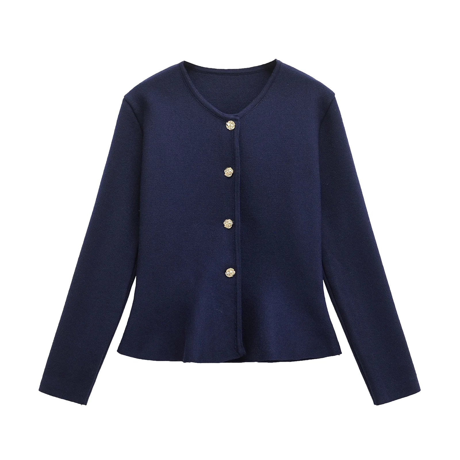 A&A Navy Knit Flare Hem Long Sleeve Cardigan