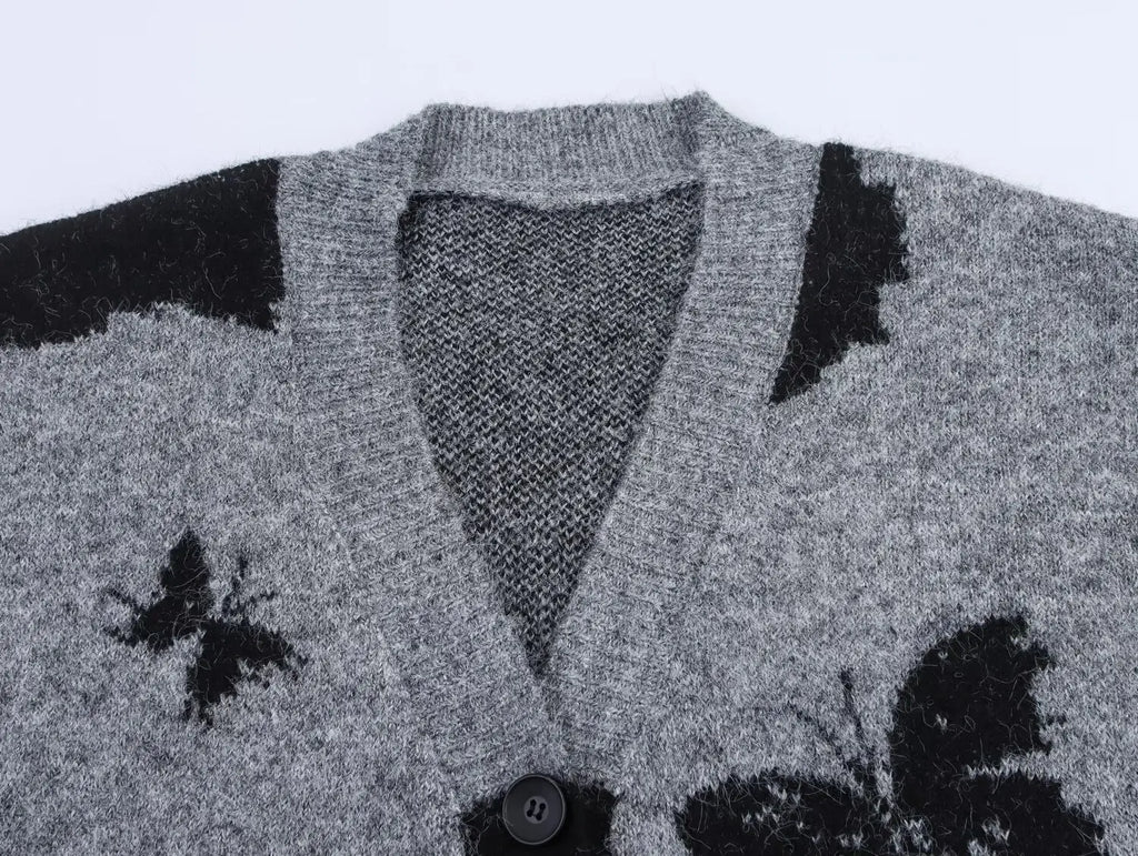 A&A Grey & Black Butterfly Knit Cardigan