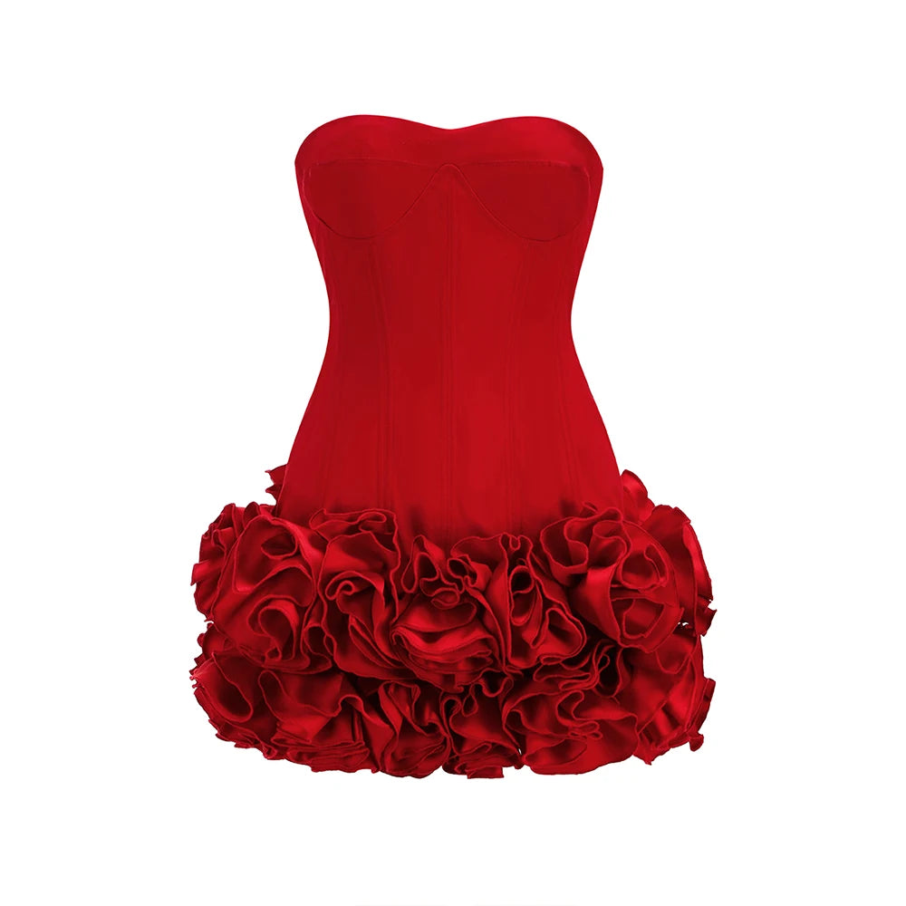A&A Luxe Red Rose Mini Corset Dress, Red / XS
