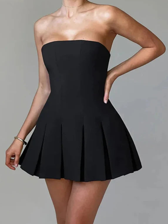 A&A Strapless A-line Pleated Mini Dress