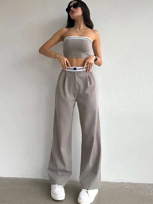 A&A Cropped sleeveless Vest Two-piece Wide Leg Trouser Set