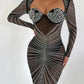 A&A Patra Diamanté Mesh Bodycon Maxi Dress