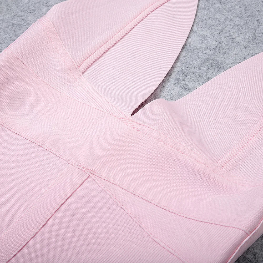 A&A Kylie Plunge Neck Halter Bandage Midi Dress