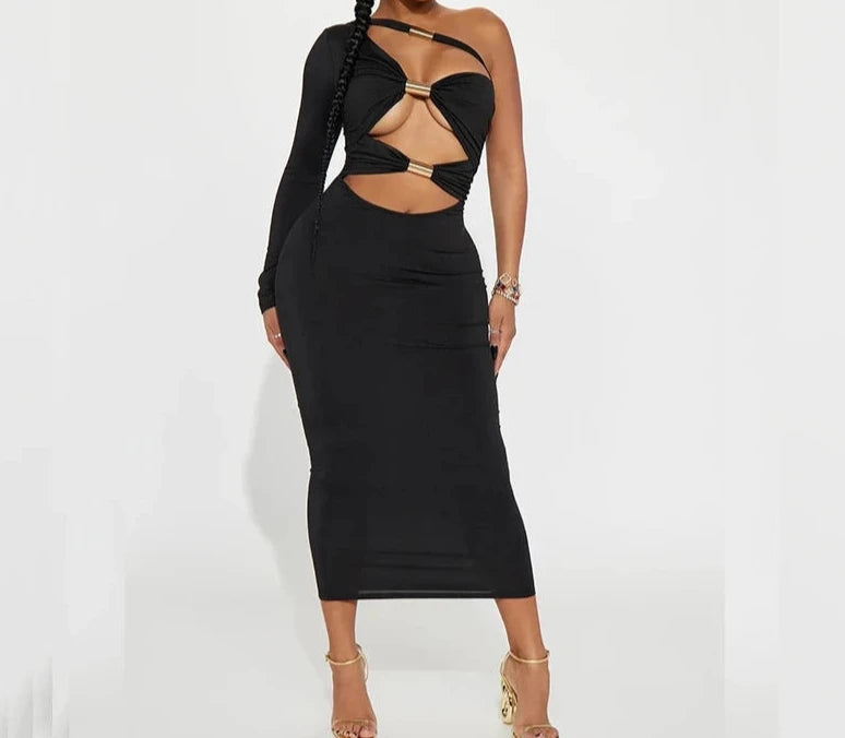 A&A Cut Out One Shoulder Midi Dress