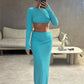 A&A Two Piece Set Long Sleeve Crop top And Maxi Skirt Outfit