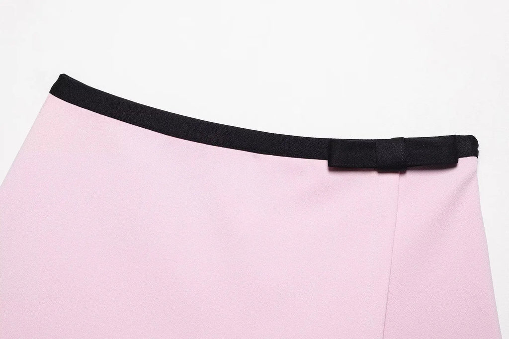 A&A Aleya Pink Camis Bow Embellished Square Neck Top & Mini Skirt