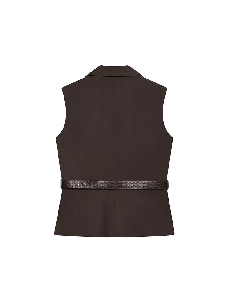 A&A Belted Sleeveless Blazer Vest & Wide Leg Pants Set