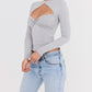 A&A Gray Twist Front Long Sleeve Top