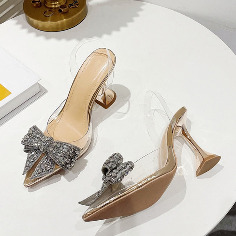 A&A Crystal Bow Pointed Toe Heels