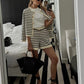 A&A Striped Knit Cardigan & Shorts Two Piece Set