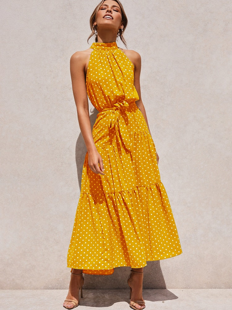 A&A Summer Polka Dot Halter Dress