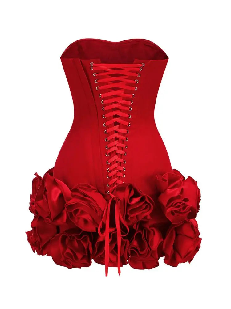 A&A Luxe Red Rose Mini Corset Dress, Red / XS A&A Luxe Red Rose Mini Corset Dress, Red / XS