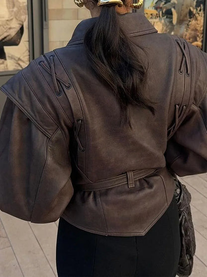 A&A Belted Faux Leather Jacket