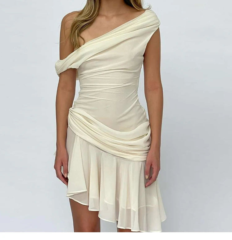 A&A Goddess Drape One Shoulder Mini Dress