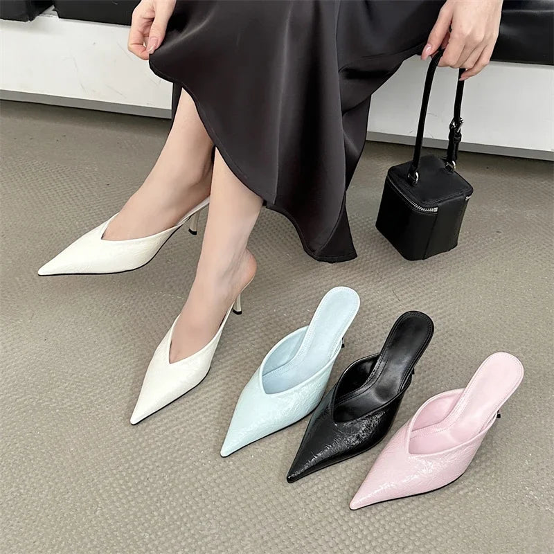 A&A Pointed Toe Slip On Mule Heels