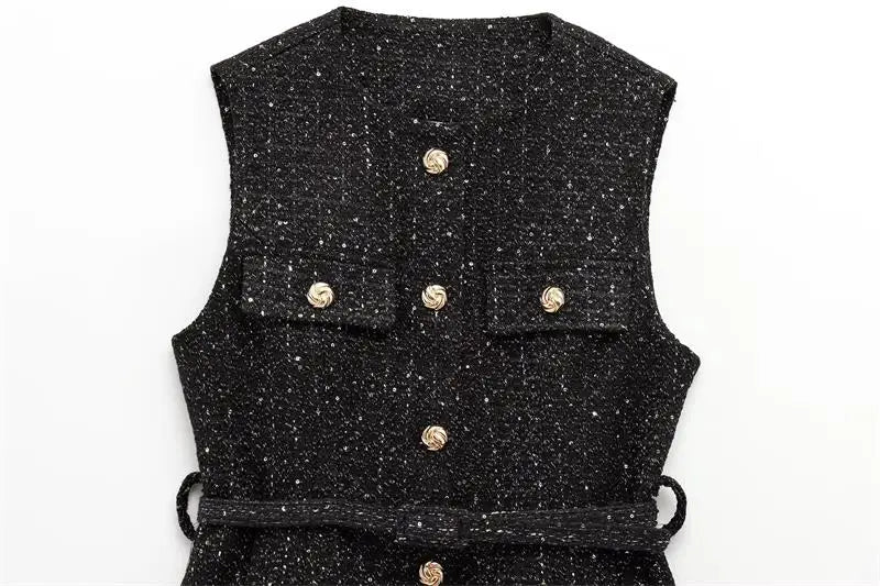 A&A Cyra Tweed Belted Waistcoat Vest
