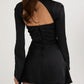 A&A Cutout Ruched Long Sleeve Flare Mini Dress