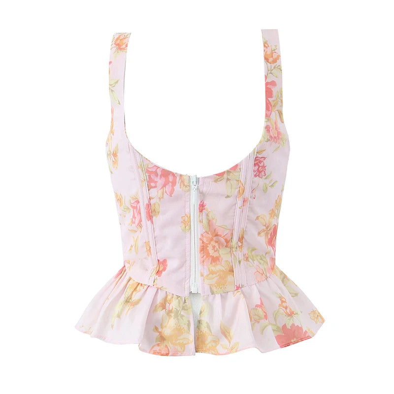 A&A Lucienne Floral Print Ruffle Hem Corset Top
