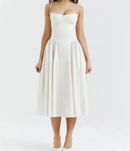 A&A Spaghetti Strap Vintage Sleeveless A-line Midi Dress