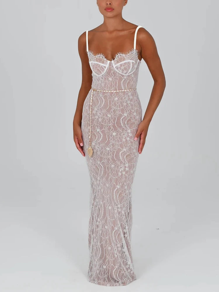 A&A Luxe Lace Bustier Bodycon Maxi Dress