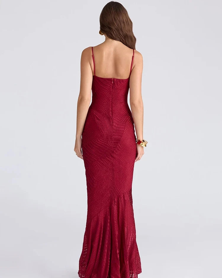 A&A Luxe Spaghetti Strap Backless Satin Maxi Dress