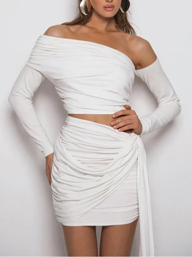 A&A One Shoulder Draped Skirt Two Piece Set