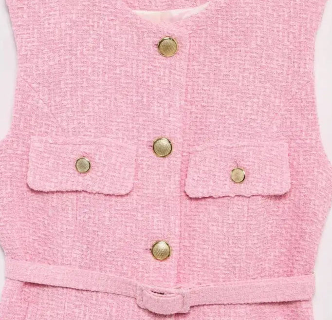 A&A Cyra Tweed Belted Waistcoat Vest