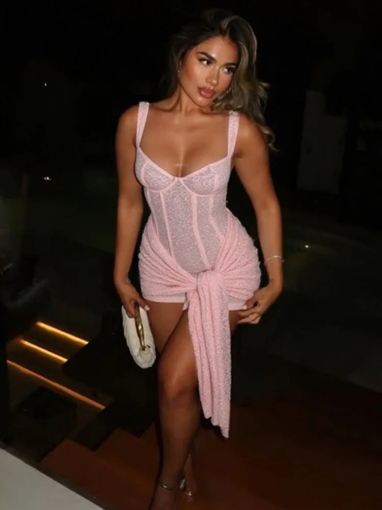 A&A Corset Lace Mini Dress with Side Drape