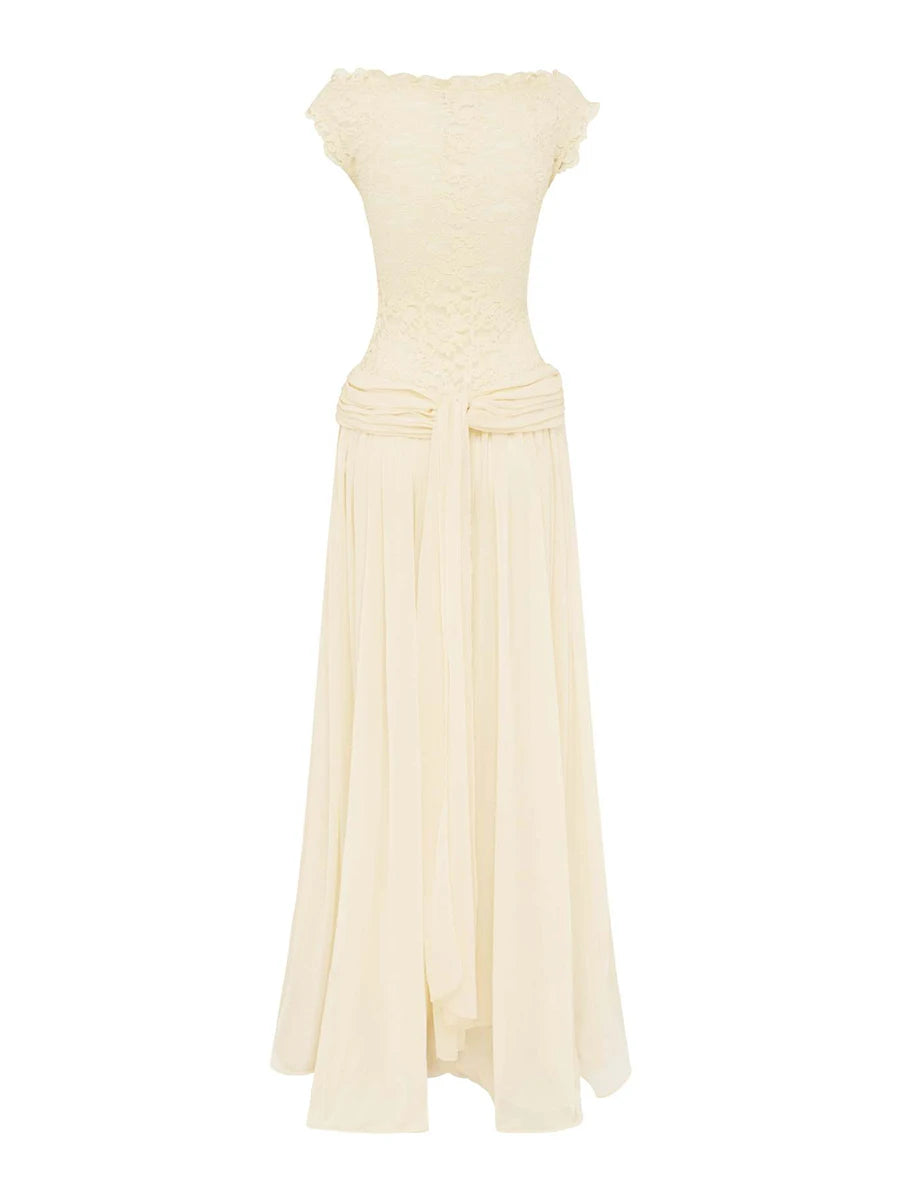 A&A Thalisse Lace Detail Sheer Draped Maxi Dress