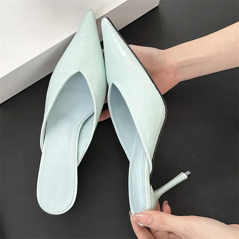 A&A Pointed Toe Slip On Mule Heels