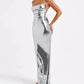 A&A Metallic Backless Cowl Neck Maxi Dress