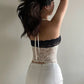 A&A Backless Halter Cropped Lace Bow Lace-up Top