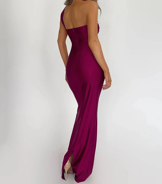 A&A One Shoulder Sleeveless Bodycon Elegant Maxi Dress