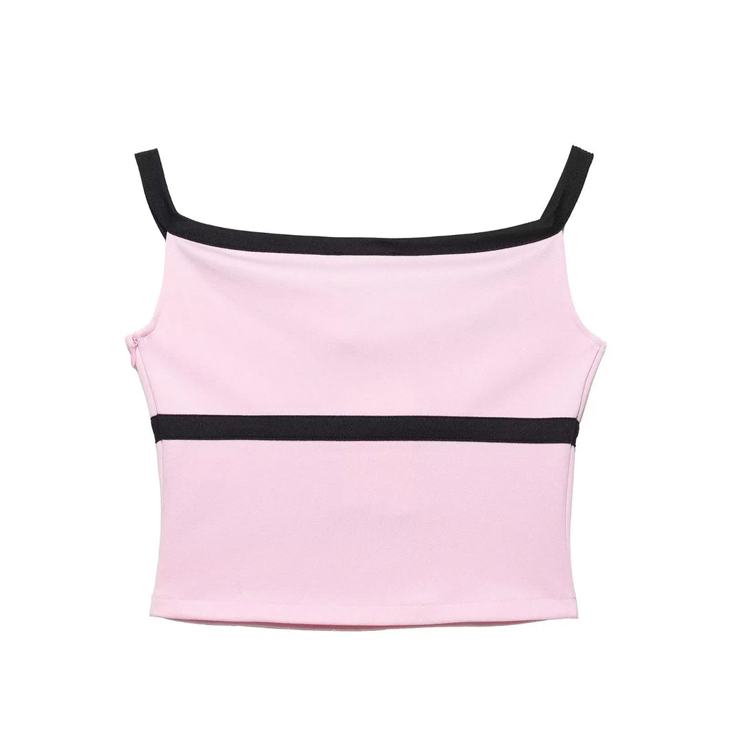 A&A Aleya Pink Camis Bow Embellished Square Neck Top & Mini Skirt