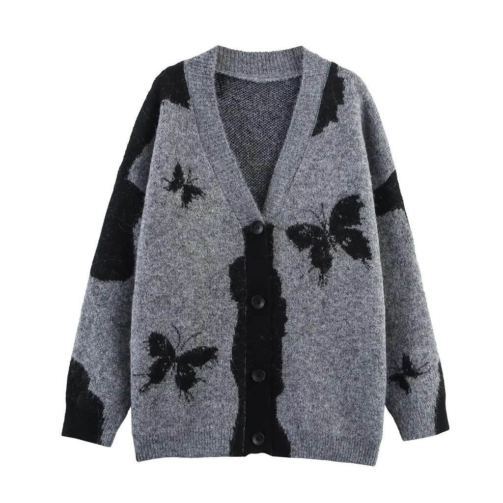 A&A Grey & Black Butterfly Knit Cardigan