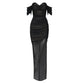 A&A Luxe Elegant Off Shoulder Mesh Maxi Bandages Dress