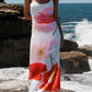 A&A Backless Printed Flower Vacation Maxi Dress