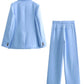 A&A Spring Blue Single Button Wide Leg Pant Suit