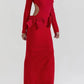 A&A Luxe Bow Backless Long Sleeve Maxi Dress