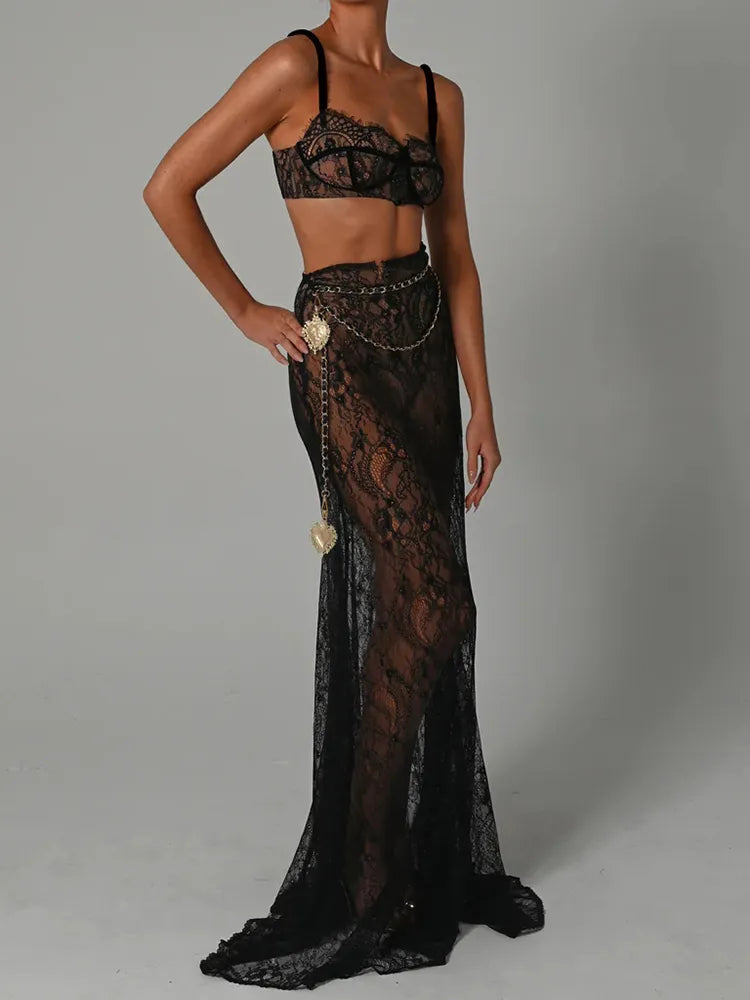 A&A Luxe Lace Two Piece Maxi Skirt Set