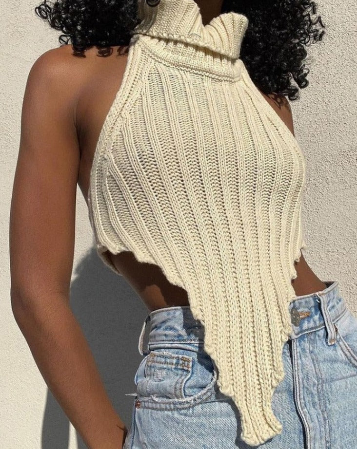 A&A Knitted High Neck Cropped Top