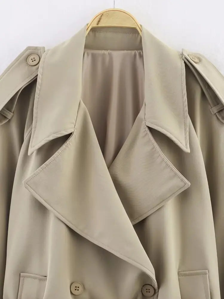 A&A Classic Beige Belted Trench Coat with Wide Lapel
