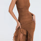 A&A Elegant Ruffle Ruched Midi Split Dress